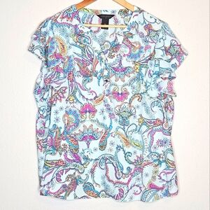 Investments Floral Cap Sleeves Pullover Top Size 2X